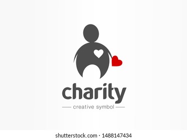 Charity, donation, help creative symbol concept. Heart shape in cute man hand abstract business logo idea. Valentine day gift, love icon. Corporate identity logotype, company graphic design tamplate