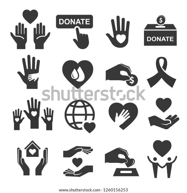 慈善団体の寄付とヘルプシンボルアイコンセット 組織のイメージ 人々を支援するお金 病気 貧しい人々 障害を抱えた人々 白い背景にベクターラインアートイラスト のベクター画像素材 ロイヤリティフリー