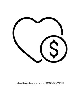 Icono de donación de caridad, gráficos de vectores de línea