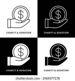 Charity and Donation Icon Logo. Give Money Vector Symbol Illustration