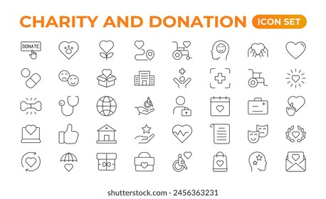 charity and donation icon set. charity and donation icon set, Help, volunteer, donated assistance, sharing, and solidarity symbol. Solid icons vector collection.