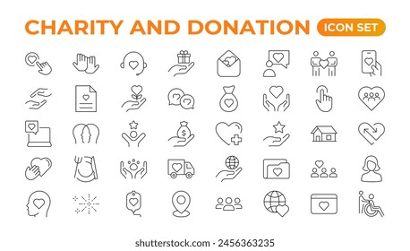 charity and donation icon set. charity and donation icon set, Help, volunteer, donated assistance, sharing, and solidarity symbol. Solid icons vector collection.