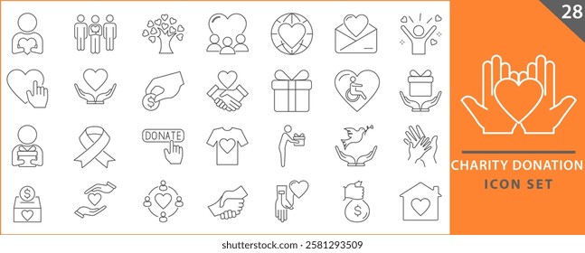 Charity and Donation icon set. Help, volunteer, donated, assistance, sharing and solidarity symbol. Set icons vector collection.