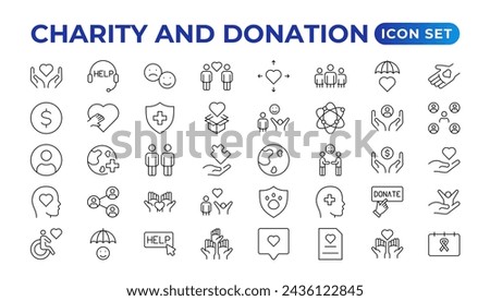 charity and donation icon set. charity and donation icon set, Help, volunteer, donated assistance, sharing, and solidarity symbol. Solid icons vector collection.