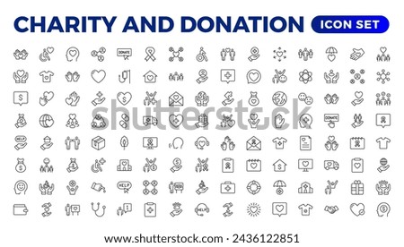 charity and donation icon set. charity and donation icon set, Help, volunteer, donated assistance, sharing, and solidarity symbol. Solid icons vector collection.