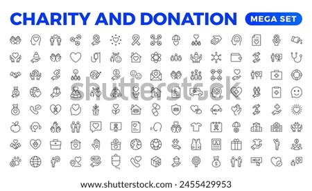 charity and donation icon set. charity and donation icon set, Help, volunteer, donated assistance, sharing, and solidarity symbol. Solid icons vector collection.