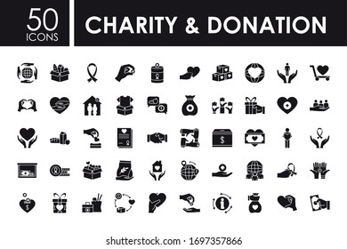 charity and donation icon set over white background, silhouette style, vector illustration