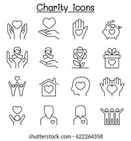 Charity & Donation icon set in thin line style