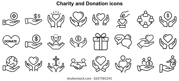 
Charity and Donation Icons 
 Outline Vector Set