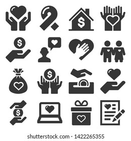 Charity and Donation Icons Set on White Background. Vector