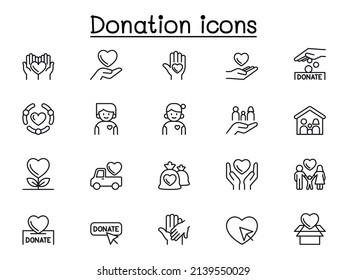 Charity  Donation icons set in thin line style