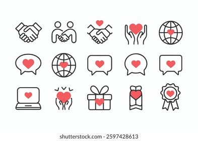 Charity and Donation Icons – Vector Set of Giving, Support, and Love Symbols