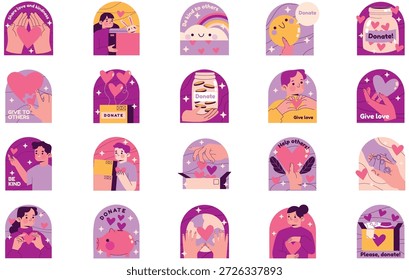 Ilustración vectorial De Ilustraciones De Caridad Y Donación. Plantilla de diseño de símbolos de ilustración para elemento de interfaz de usuario móvil de Web.