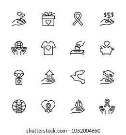 Charity and donation line icon set. Editable stroke vector, isolated at white background