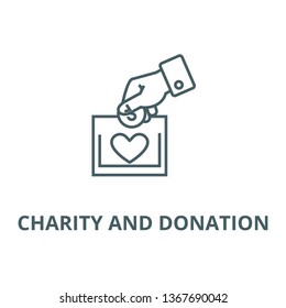 Charity and donation line icon, vector. Charity and donation outline sign, concept symbol, illustration