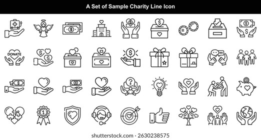Charity and Donation Line Icons Set