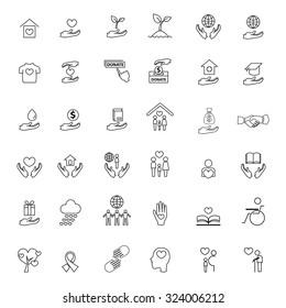 charity and donation line icons set design vector