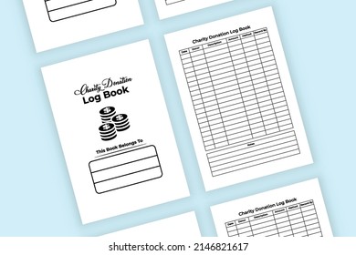 Charity donation log book interior. Donation organization data record book template. Interior of a notebook. Charity donation amount tracker and information journal interior.