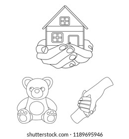 Charity and donation outline icons in set collection for design. Material aid vector symbol stock web illustration.