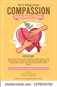 Charity Or Donation Poster Template With Hand Giving Vector And Love Heart Background