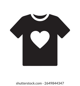 Ícone de camisa de doação de caridade que representa mercadorias de captação de recursos e vestuário com um símbolo de coração para uma campanha de amor e apoio comunitário vetor ícone de glifo sólido
