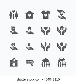 charity and donation silhouette icons flat line design vector