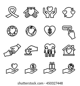 charity and donation silhouette icons - Line Style stock vector.