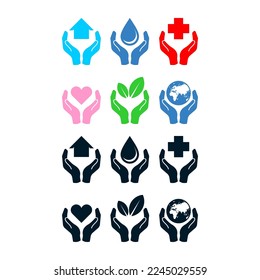 Charity donation social services and volunteer white round buttons set isolated vector illustration