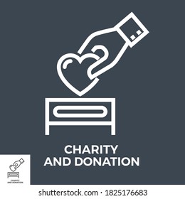 Charity and Donation Thin Line Vector Icon Isolated on the Black Background.
