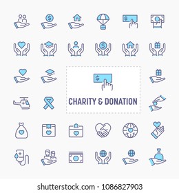 Charity & donation - thin line website, application & presentation icon. simple and minimal vector icon and illustration collection.
