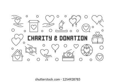 Charity & Donation vector concept minimal outline banner or illustration for volunteer center