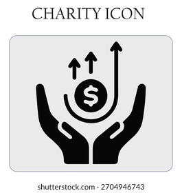 Icono de Vector de donación de caridad con símbolo de manos y corazón de ayuda, perfecto para proyectos sin fines de lucro, voluntarios y humanitarios