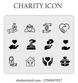 Icono de Vector de donación de caridad con símbolo de manos y corazón de ayuda, perfecto para proyectos sin fines de lucro, voluntarios y humanitarios