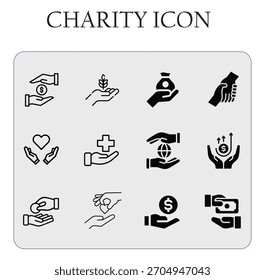 Icono de Vector de donación de caridad con símbolo de manos y corazón de ayuda, perfecto para proyectos sin fines de lucro, voluntarios y humanitarios