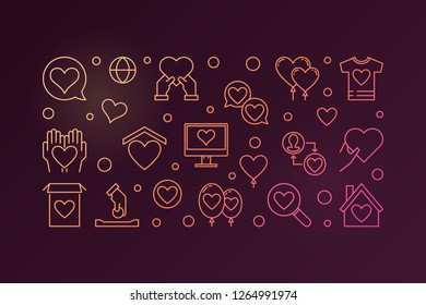 Charity and Donation vector linear colored banner on dark background