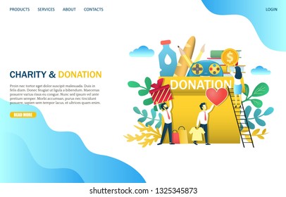 Charity and donation vector website template, web page and landing page design for website and mobile site development.