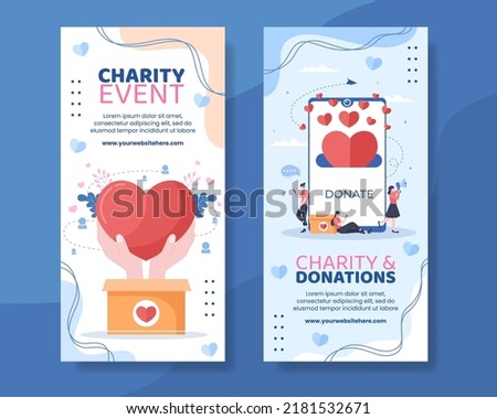 Charity Donation Vertical Banner Template Flat Cartoon Background Vector Illustration
