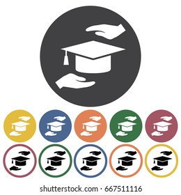 Charity, donation and volunteer work concept icons. Vector Illustration
