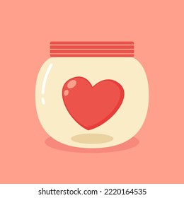 Charity, donation, volunteering and generous social community. Red hearts in a glass jar.