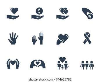 Charity, donation and volunteering icon set in glyph style