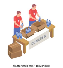 Charity with donation and volunteering symbols isometric isolated vector illustration