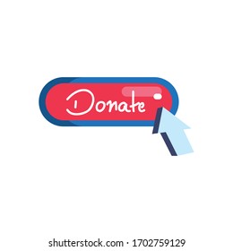 concepto de donaciones de caridad, donar botón web e icono del cursor sobre fondo blanco, estilo plano, ilustración vectorial