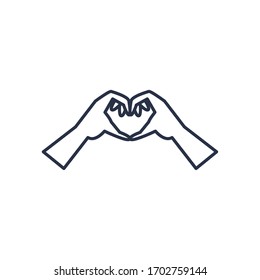 charity donations concept, hands making heart icon over white background, line style, vector illustration