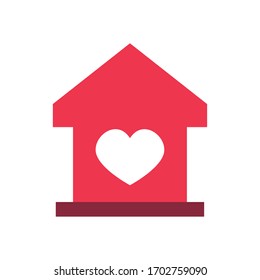 charity donations concept, house with heart icon over white background, flat style, vector illustration
