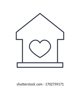 charity donations concept, house with heart icon over white background, line style, vector illustration