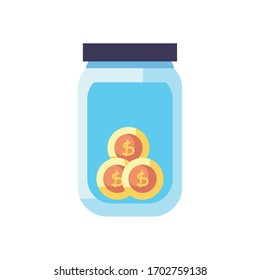 charity donations concept, moneybox bottle with coins icon over white background, flat style, vector illustration