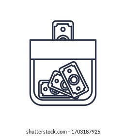 charity donations concept, moneybox bottle with money bills icon over white background, line style, vector illustration