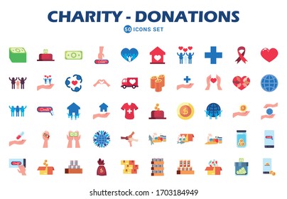 charity and donations icon set over white background, flat style, vector illustration