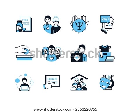 Charity and donations - line design style icons set