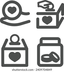 Charity editable stroke outline icons set isolated on white background flat vector illustration
